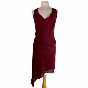 Haute Hippie 100% Silk Asymmetrical Dress Cowl Neck Midi Burgundy Wine Large